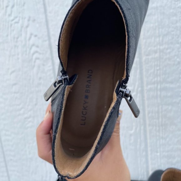 Lucky Brand Burklee Ankle Booties Side Zip Leather Black Size 10 - Picture 7 of 9